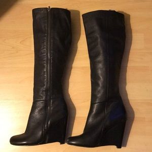 ROSEGOLD Tall Wedge Leather Boots -  Black